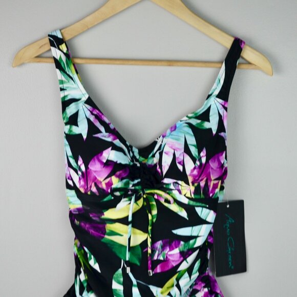 Aqua Green Women's Floral Swimsuit Tie Front Medium New - Picture 2 of 6